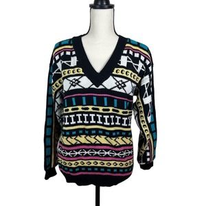 Ladybug Authentic Bright V-Neck‎ Multi Patterned Sweater long sleeve size small